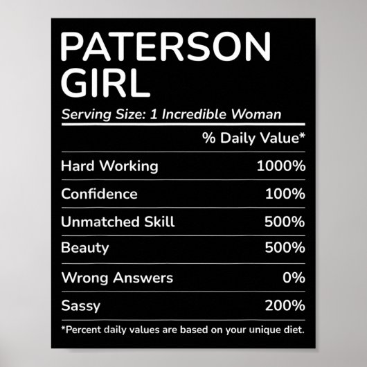 Paterson Meisje Grappig New Jersey Thuisstad Poster (Voorkant)