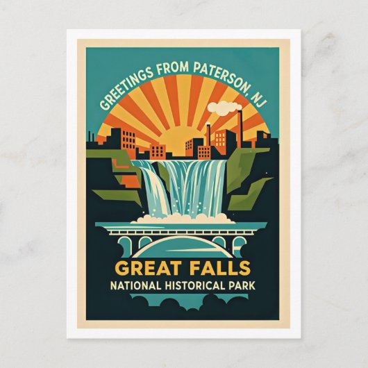 Paterson NJ Great Falls Historisch District Retro Briefkaart (Voorkant)