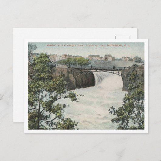 Paterson NJ, Passaic Herfsten, Overstroming van 19 Briefkaart (Voorkant / Achterkant)