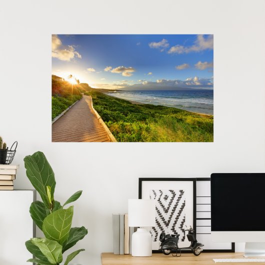 Path to the sun. Oneloa Beach. Maui. Poster (Thuiskantoor)