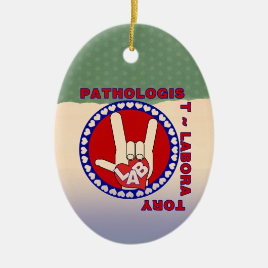 PATHOLOGIST SQUARE ASL LOVE LOGO KERAMISCH ORNAMENT (Voorkant)