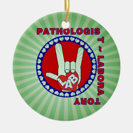 PATHOLOGIST SQUARE ASL LOVE LOGO KERAMISCH ORNAMENT (Voorkant)
