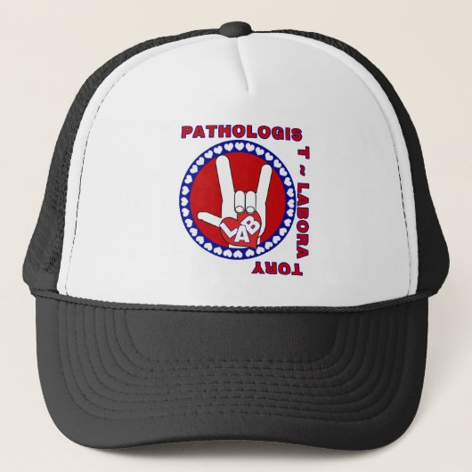 PATHOLOGIST SQUARE ASL LOVE LOGO TRUCKER PET (Voorkant)
