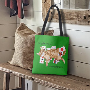 Patience Grappige Oranje Lapjeskat Speelkaarten Tote Bag
