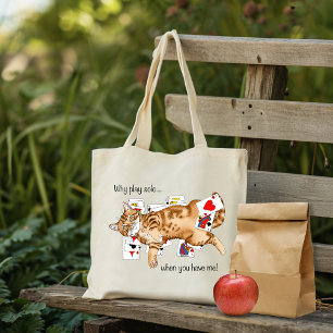 Patience Grappige Oranje Lapjeskat Speelkaarten Tote Bag