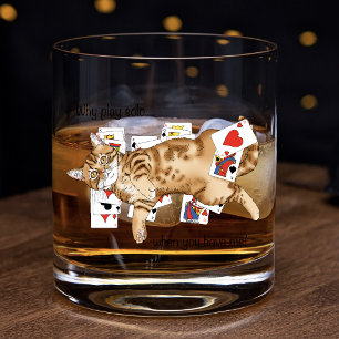 Patience Grappige Oranje Lapjeskat Speelkaarten Whisky Glas