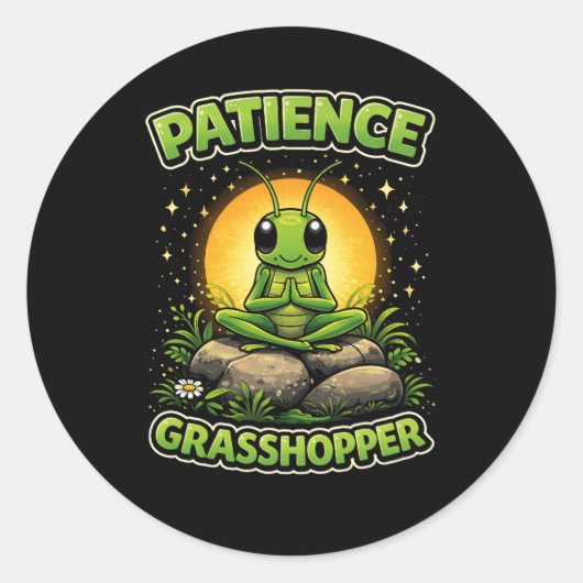 Patience Grasshopper Ronde Sticker (Voorkant)