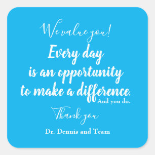 Patiënt bedankt Blue White Typografie Vierkante Sticker