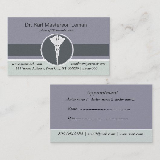 Patient Health Appointment Doctor M.D. Kantoor Afsprakenkaartje (Voorkant / Achterkant)