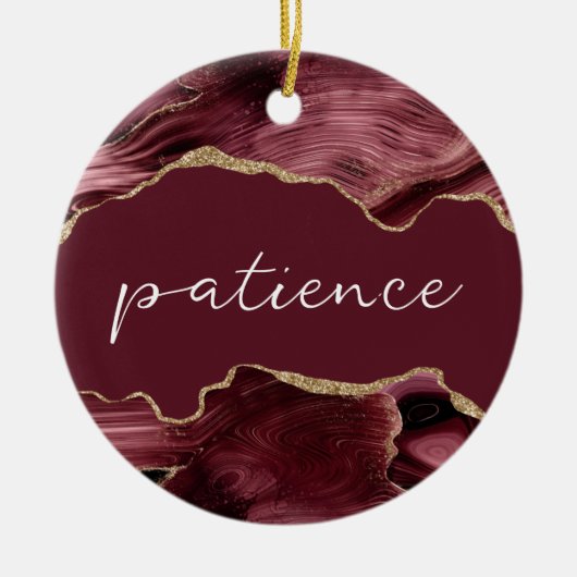 Patiënt Inspirerend Word Burgundy Red Agate Keramisch Ornament (Voorkant)