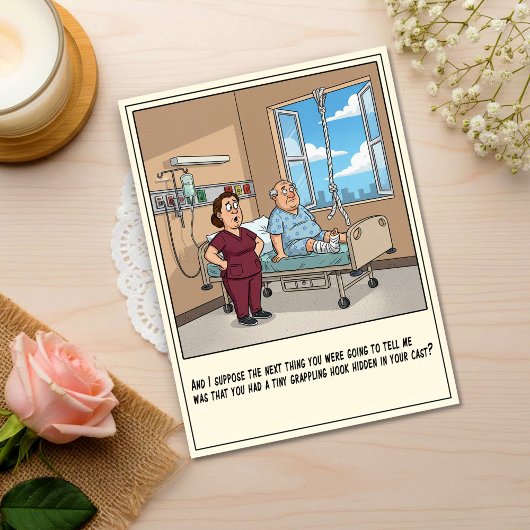 Patiënt probeert te ontsnappen uit het ziekenhuis, briefkaart