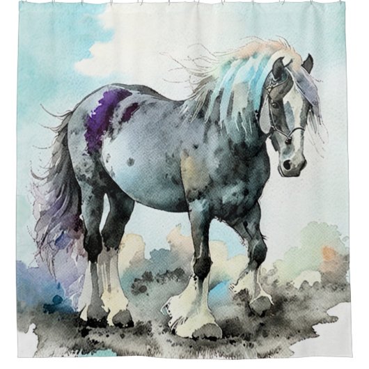 Patiënt Schiere Paard Aquarel Douchegordijn (Voorkant)
