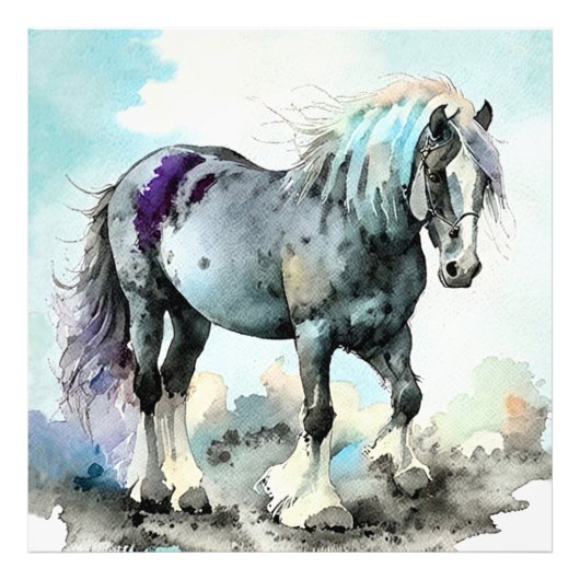 Patiënt Schiere Paard Aquarel Foto Afdruk (Voorkant)