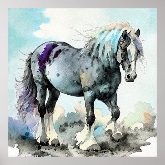 Patiënt Schiere Paard Aquarel Poster (Voorkant)