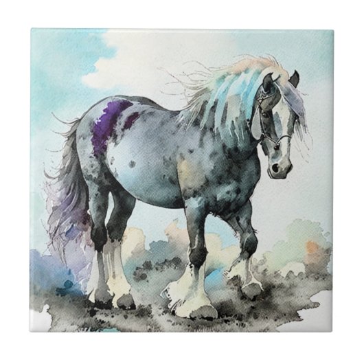 Patiënt Schiere Paard Aquarel Tegeltje (Voorkant)