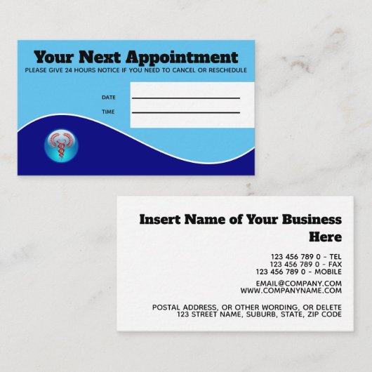 Patiënten in het ziekenhuis die blauwe rode kaduce afsprakenkaartje (Voorkant / Achterkant)