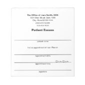 Patiëntenexcuus Tandarts Opmerking Zwart Wit Sjabl Notitieblok (Voorkant)