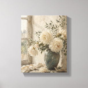 Patina Blau Chateau Pioenrozen – Romantische Botan Canvas Afdruk