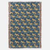 Patina Blauw en Goud Ginkgo Blad  Deken (Voorkant Verticaal)