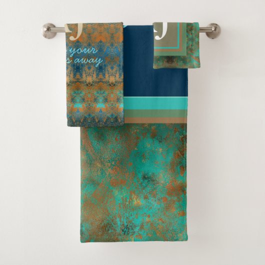 Patina - blauwe blauwgroen roestachtige aangepaste bad handdoek (Insitu)