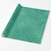 Patina Blue Turquoise Gold Metallic Faux Folie Dot Cadeaupapier (Uitgerold)