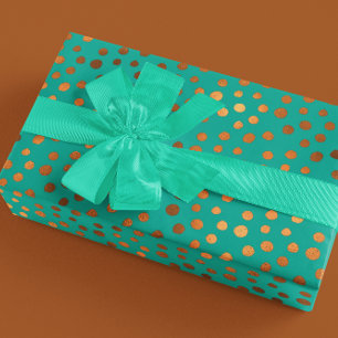 Patina Blue Turquoise Gold Metallic Faux Folie Dot Cadeaupapier