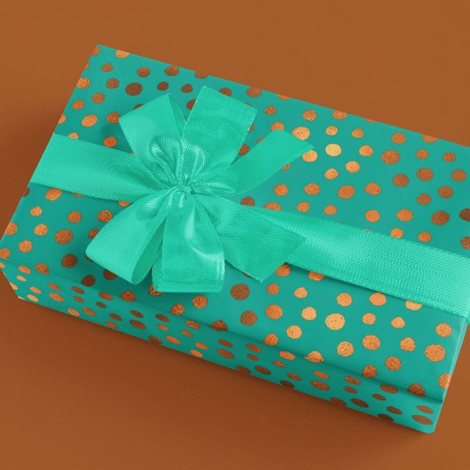 Patina Blue Turquoise Gold Metallic Faux Folie Dot Cadeaupapier