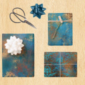 Patina Copper Turquoise Floral Distressed  Inpakpapier Vel