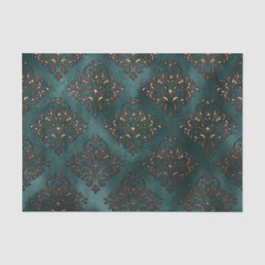 Patina en Roest Damast Turquoise Tissuepapier (Voorkant)