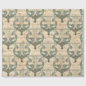 Patina Harps en Muzieknoten op Cream Cadeaupapier (Vlak)