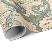 Patina Harps en Muzieknoten op Cream Cadeaupapier (Rol Hoek)