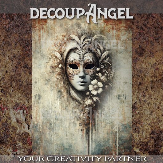 Patina met Venetiaans masker – Decoupage Tissuepapier