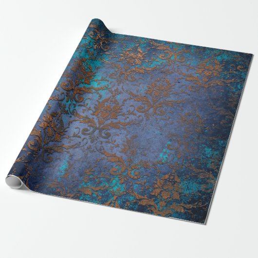 Patina Scroll Work Flowers op Paars Cadeaupapier (Uitgerold)