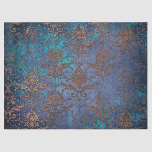 Patina Scroll Work Flowers op Paarse ontkoppeling Tissuepapier (Voorkant)
