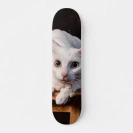 Patineta Gato Blanco Montado En Una Silla Persoonlijk Skateboard