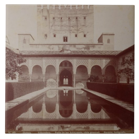 Patio de los Arrayanes, Alhambra, c.1875-80 (sepia Tegeltje (Voorkant)