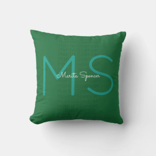 patio-decor-naam en initialen-monogram, groen buitenkussen