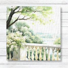 Patio Gazebo Lake Uitzicht Waterverf Art Canvas Afdruk