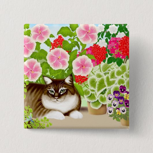 Patio Oerwoud Tiger Cat Pin Vierkante Button 5,1 Cm (Voorkant)