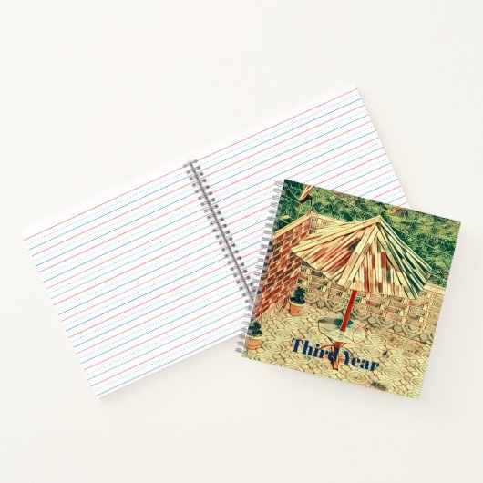 Patio Paraplu Huis Landschap Moderne Kunst Derde J Notitieboek (Binnen)