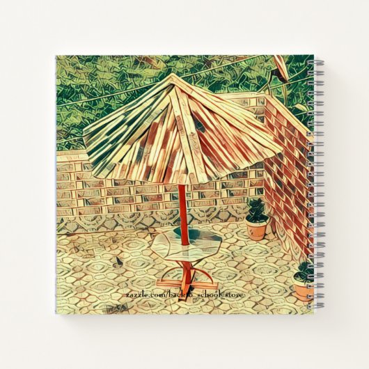 Patio Paraplu Huis Landschap Moderne Kunst Derde J Notitieboek (Achterkant)