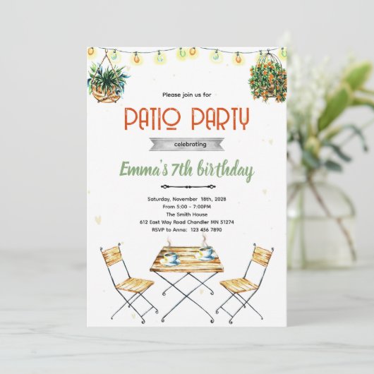 Patio party Invitation Kaart (Staand voorkant)