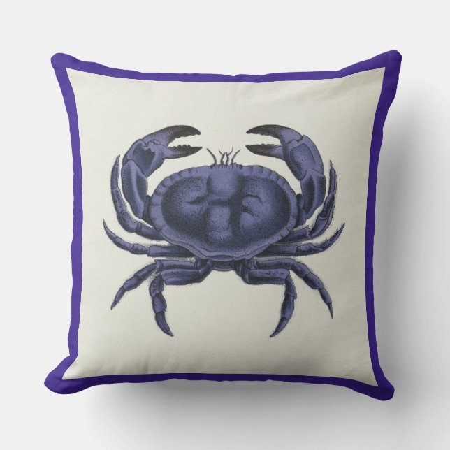 Patio Pillow  Crab Nautical Blue Buitenkussen (Voorkant)