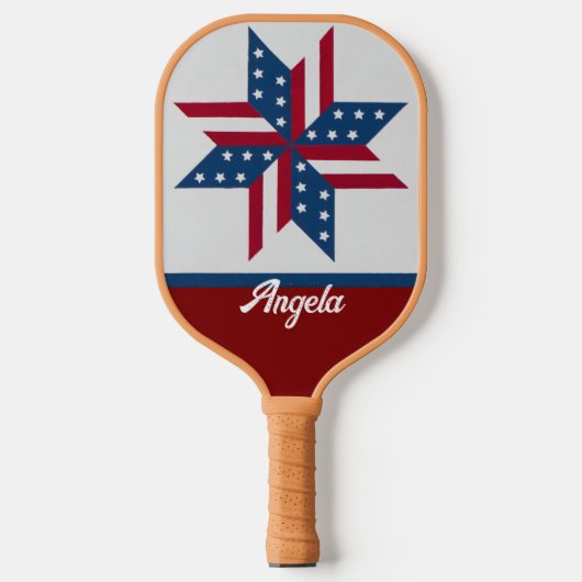 Patiotische ster met vlagpatroon rood wit blauw pickleball paddle (Voorkant)