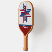 Patiotische ster met vlagpatroon rood wit blauw pickleball paddle (Links)