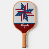 Patiotische ster met vlagpatroon rood wit blauw pickleball paddle (Achterkant)