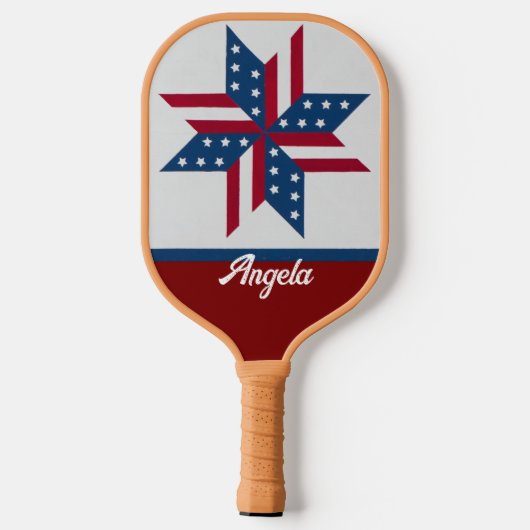 Patiotische ster met vlagpatroon rood wit blauw pickleball paddle (Achterkant)