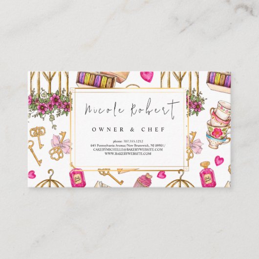 Patisserie banketbakker Macaron Dessert bloemenmaa Visitekaartje (Voorkant)