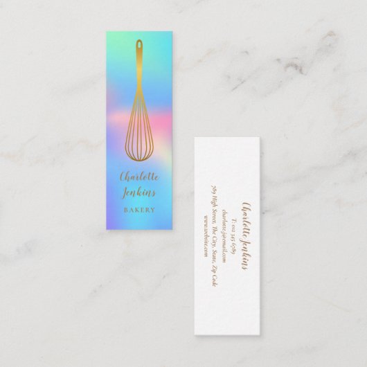 Patisserie Chef Regenboog Holografische Gouden Gar Mini Visitekaartje (Voorkant / Achterkant)