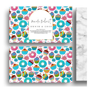 Patisserie Gebak Chef Bakkerij blauw Donuts patroo Visitekaartje